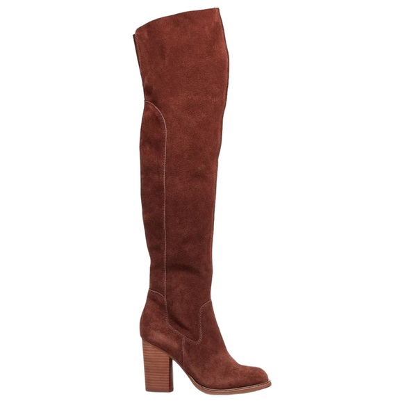 New Kelsi Dagger Brooklyn x Anthropologie Logan Over Knee 8.5 Brown Red Suede - Picture 8 of 12